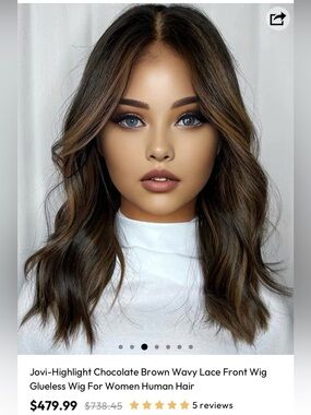 Wavy Highlighted Brown Human Hair Lace Front Glueless Wig